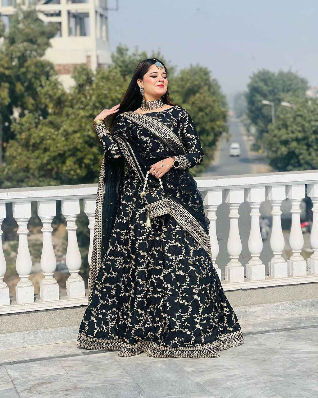 Embroidered Lehenga With Potli Bag