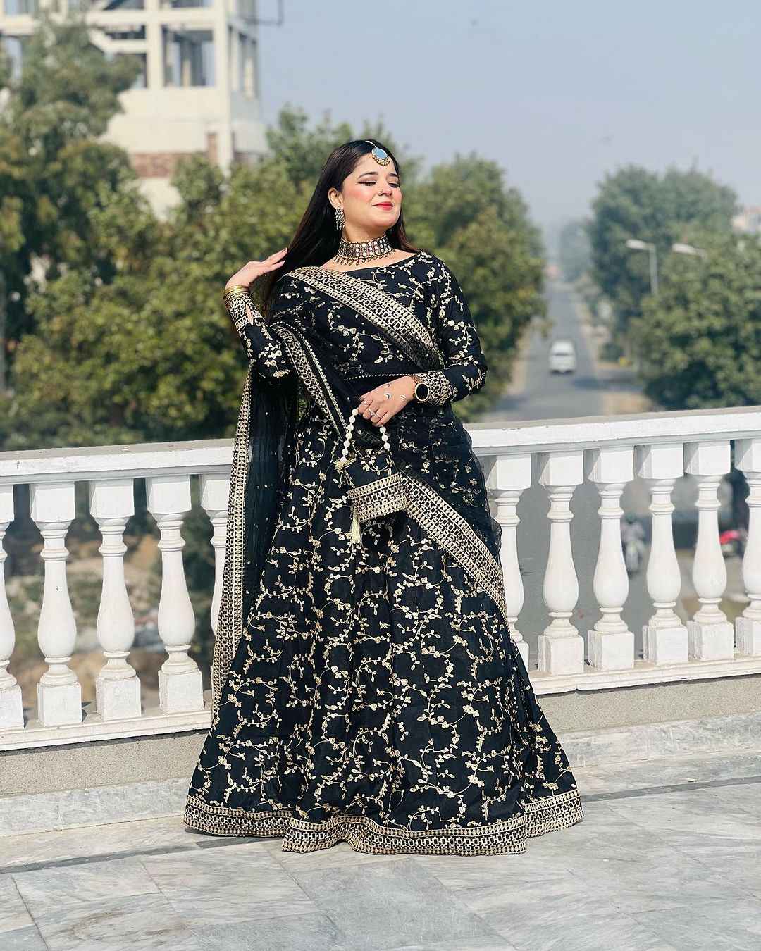 Embroidered Lehenga With Potli Bag
