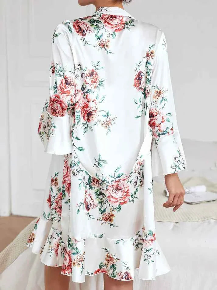 2Pcs Imported  Floral Nightwear Set with Belted Robe-7078