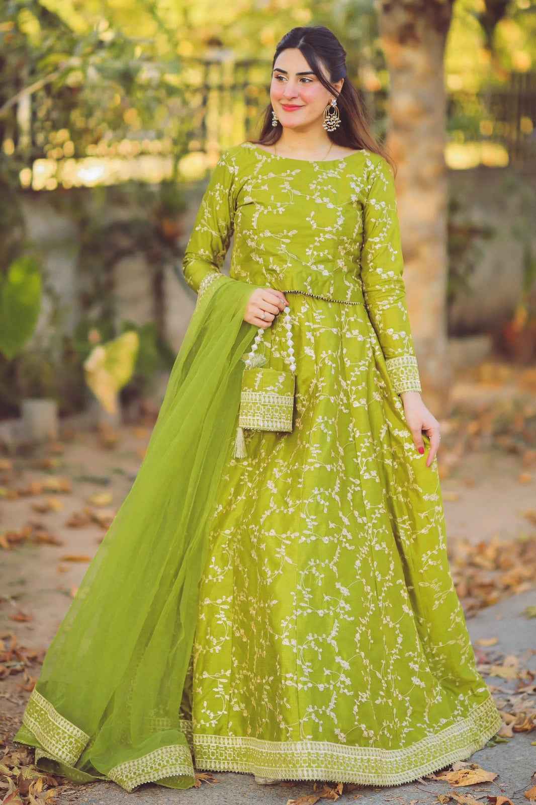 Embroidered Lehenga With Potli Bag