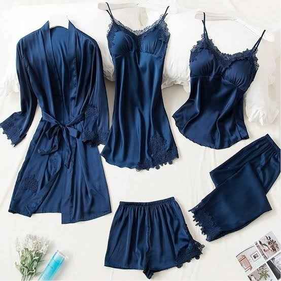 5Pcs Imported Nighty | High Quality Silk Night Wear | Honeymoon Bridal Set Pack of 5Pcs