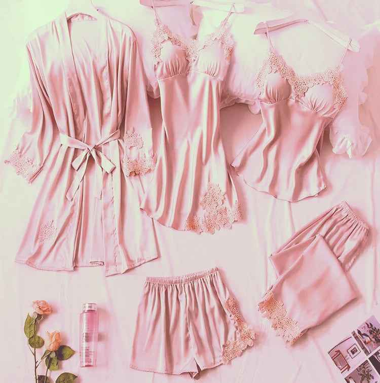 5Pcs Imported Nighty | High Quality Silk Night Wear | Honeymoon Bridal Set Pack of 5Pcs