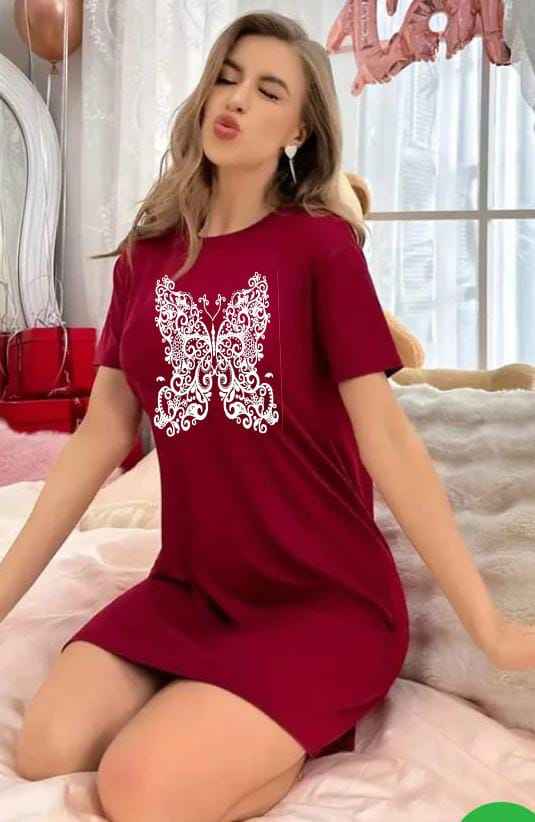 Women's Maroon Long T-Shirt - Soft & Stylish Nightwear