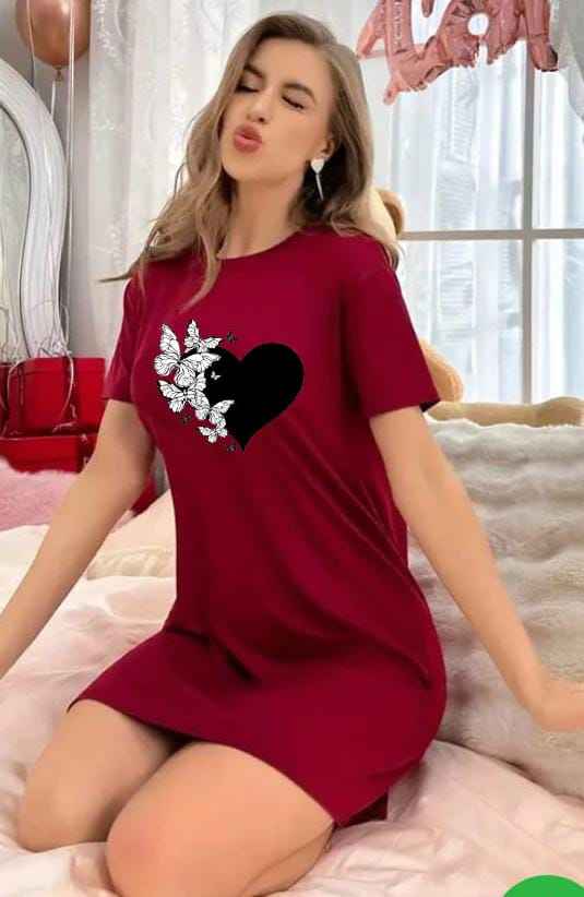 Women's Maroon Long T-Shirt - Soft & Stylish Nightwear