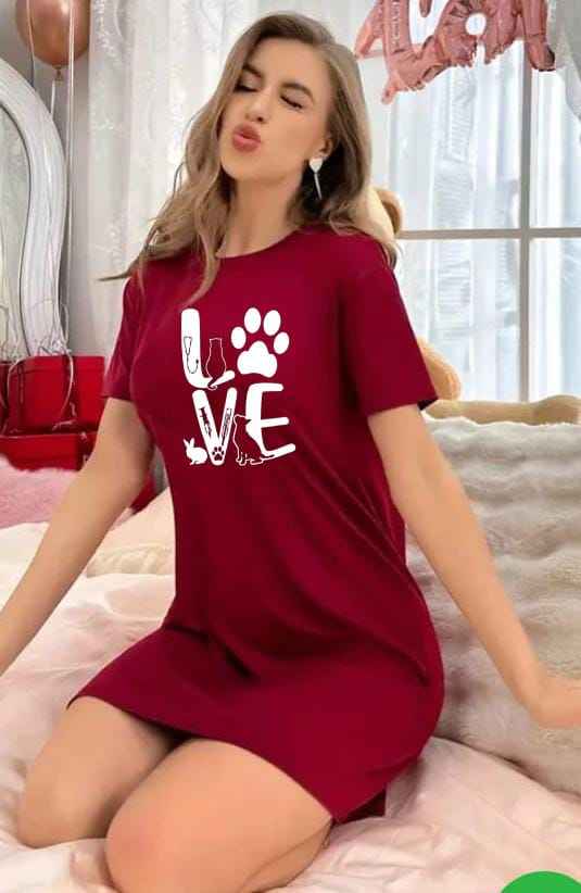 Women's Maroon Long T-Shirt - Soft & Stylish Nightwear