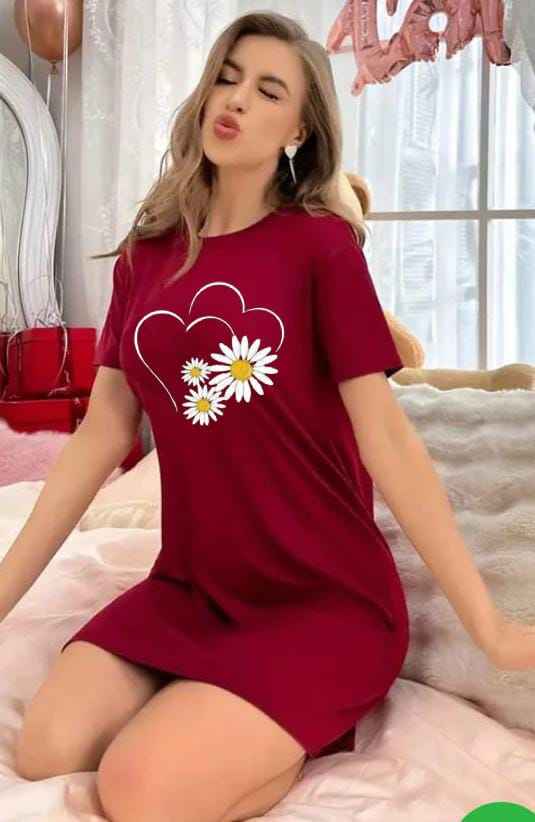 Women's Maroon Long T-Shirt - Soft & Stylish Nightwear