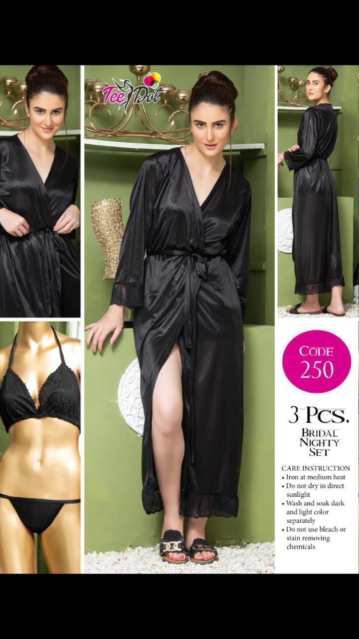 3pcs Bridal Nightwear Long Gown & Bikini Set-TeeDot - Aabirah Boutique