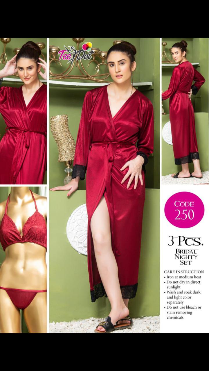 3pcs Bridal Nightwear Long Gown & Bikini Set-TeeDot - Aabirah Boutique