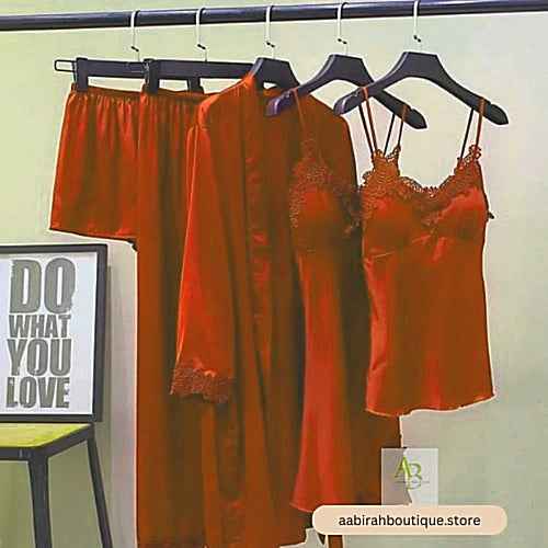 5 Pcs Night Set | Premium Silk Nighty