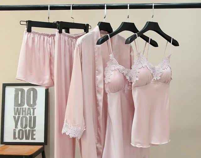 5 Pcs Night Set | Premium Silk Nighty