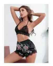 3-Piece Floral Satin Lace Lingerie Set – Robe, Bralette & Shorts | Spring Collection | A-B#7020
