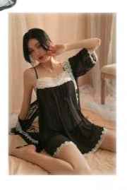 Elegant Lace Trim Sheer Nightdress Set with Robe – Style 35235
