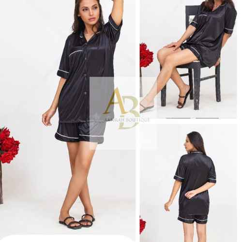 Pipin Silk Night Suit Shirt & Short Set
