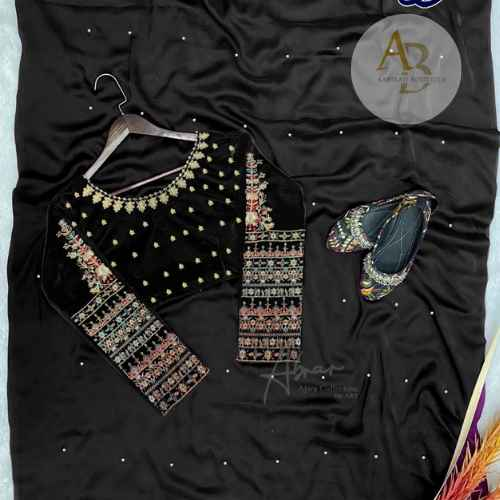 Multi Sleeves Embroidered Pearls Pleated Chiffon Saree